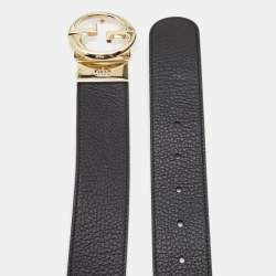 Gucci Black/Red Leather Interlocking G Round Reversible Belt 85CM