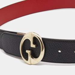 Gucci Black/Red Leather Interlocking G Round Reversible Belt 85CM