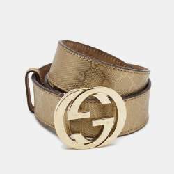 Gucci Gold GG Imprime Canvas Interlocking G Buckle Belt 90CM