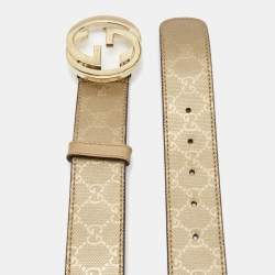 Gucci Gold GG Imprime Canvas Interlocking G Buckle Belt 90CM