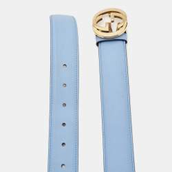 Gucci Light Blue Leather Interlocking G Belt 100CM