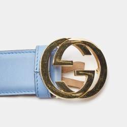 Gucci Light Blue Leather Interlocking G Belt 100CM