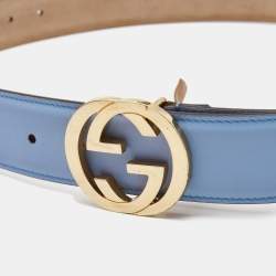 Gucci Light Blue Leather Interlocking G Belt 100CM