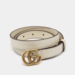 Gucci White Leather GG Marmont Slim Belt 85CM