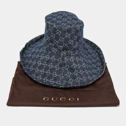 Gucci Navy Blue Monogram Denim Wide Brim Bucket Hat M