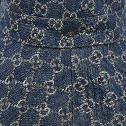 Gucci Navy Blue Monogram Denim Wide Brim Bucket Hat M