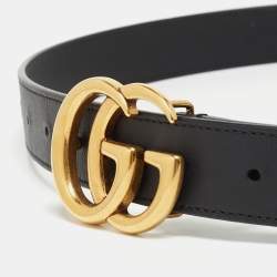 Gucci Black Leather Double G Buckle Belt 90CM