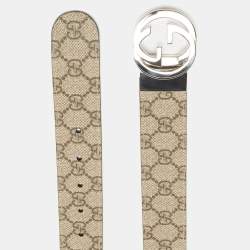 Gucci Beige/Black GG Supreme Canvas and Leather Interlocking G Buckle Belt 85CM