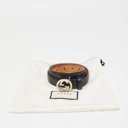Gucci Black Leather Interlocking G Slim Buckle Belt 85CM