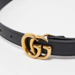 Gucci Black Leather GG Marmont Slim Buckle Belt 70CM