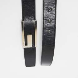 Pre Owned Gucci Black Leather G Buckle Reversible Belt 90CM