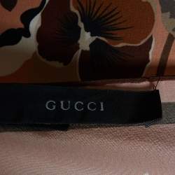 Pre Owned Gucci Brown Floral Printed Silk Square Scarf
