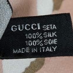Pre Owned Gucci Brown Floral Printed Silk Square Scarf