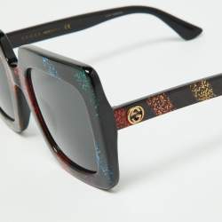 Pre Owned Gucci Black Glitter Stripes/ Grey GG0328S Oversized Square Sunglasses