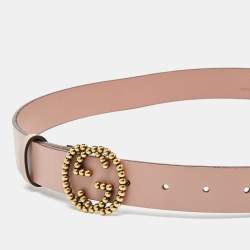 Gucci Pink Leather Studded Interlocking G Buckle Belt 90CM