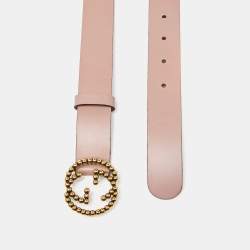 Gucci Pink Leather Studded Interlocking G Buckle Belt 90CM