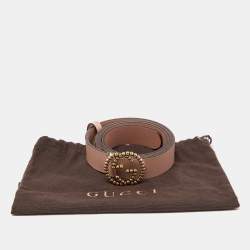 Gucci Pink Leather Studded Interlocking G Buckle Belt 90CM