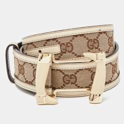 Gucci Beige GG Canvas and Leather Buckle Belt 80CM