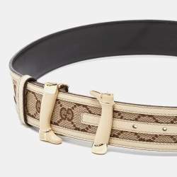 Gucci Beige GG Canvas and Leather Buckle Belt 80CM