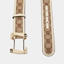 Gucci Beige GG Canvas and Leather Buckle Belt 80CM