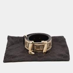 Gucci Beige GG Canvas and Leather Buckle Belt 80CM
