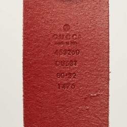 Gucci Red Leather Faux Pearls Double G Buckle Belt 80CM