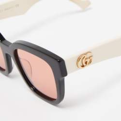 Pre Owned Gucci White/Black GG0998S Double G Square Sunglasses