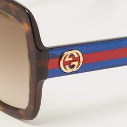 Pre Owned Gucci Brown Tortoise Gradient GG 0036S Square Sunglasses