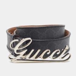 Gucci Black GG Supreme Canvas and Leather Logo Belt 95CM