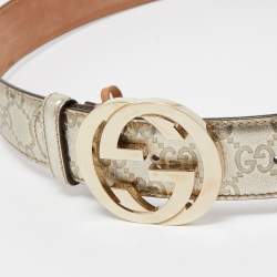 Pre Owned Gucci Gold Guccissima Leather Interlocking G Belt 90CM