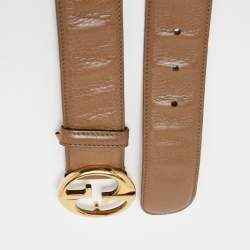 Gucci Brown Leather 1973 Logo Belt 95CM