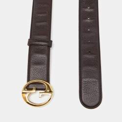 Pre Owned Gucci Brown Leather Interlocking G Buckle Belt 90CM