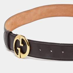 Pre Owned Gucci Brown Leather Interlocking G Buckle Belt 90CM