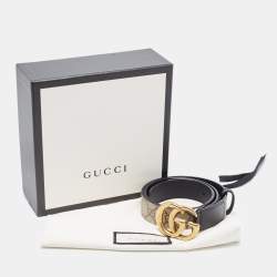 Gucci Black/Beige Canvas Coated and Leather GG Marmont Belt 75CM