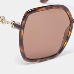 Gucci Brown Tortoise GG0890S Horsebit Square Sunglasses