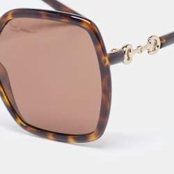 Gucci Brown Tortoise GG0890S Horsebit Square Sunglasses