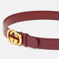 Pre Owned Gucci Red Leather Interlocking G Belt 70CM
