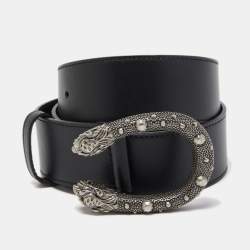 Pre Owned Gucci Black Leather Dionysus Buckle Belt 85CM