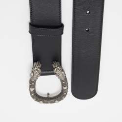 Pre Owned Gucci Black Leather Dionysus Buckle Belt 85CM