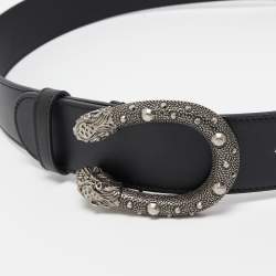 Pre Owned Gucci Black Leather Dionysus Buckle Belt 85CM