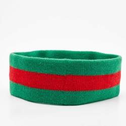 Gucci Green Web Stripe Wool Knit Interlocking Logo Head Band M