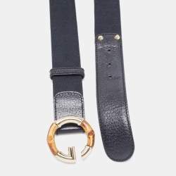 Gucci Black GG Canvas and Leather Bamboo G Buckle Belt 85CM