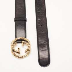 Pre Owned Gucci Black Leather Metal Bamboo Interlocking G Belt 80CM