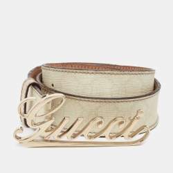 Pre Owned Gucci Off-white GG Supreme Canvas and Leather Logo Belt 85 CM