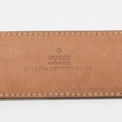 Pre Owned Gucci White/Red GG Supreme Canvas and Leather Anchor Buckle Belt 90 CM