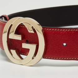 Gucci Multicolor Leather and Web Canvas Interlocking G Buckle Belt 85 CM