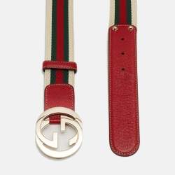 Gucci Multicolor Leather and Web Canvas Interlocking G Buckle Belt 85 CM