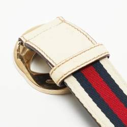 Gucci White Leather Web Detail Interlocking G Buckle Belt 85CM