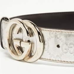 Gucci Silver Guccissima Leather Interlocking G Buckle Belt 80CM