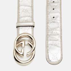 Gucci Silver Guccissima Leather Interlocking G Buckle Belt 80CM